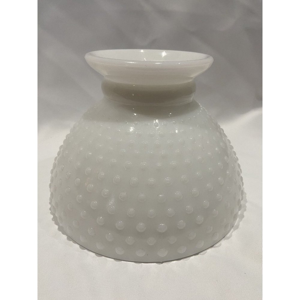 White Hobnail Milk Glass Hurricane Lamp Shade. 7.5" inside bottom 6" tall